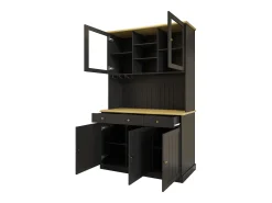 Aparador de cocina con 5 puertas, 3 cajones y estante para vasos, toma de corriente - Negro