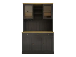 Aparador de cocina con 5 puertas, 3 cajones y estante para vasos, toma de corriente - Negro