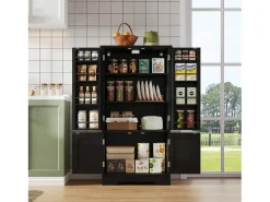 Aparador de cocina con 4 puertas y sensor LED - estantes ajustables - madera MDF - Negro