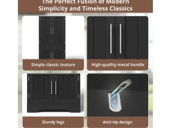 Aparador de cocina con 4 puertas y sensor LED - estantes ajustables - madera MDF - Negro