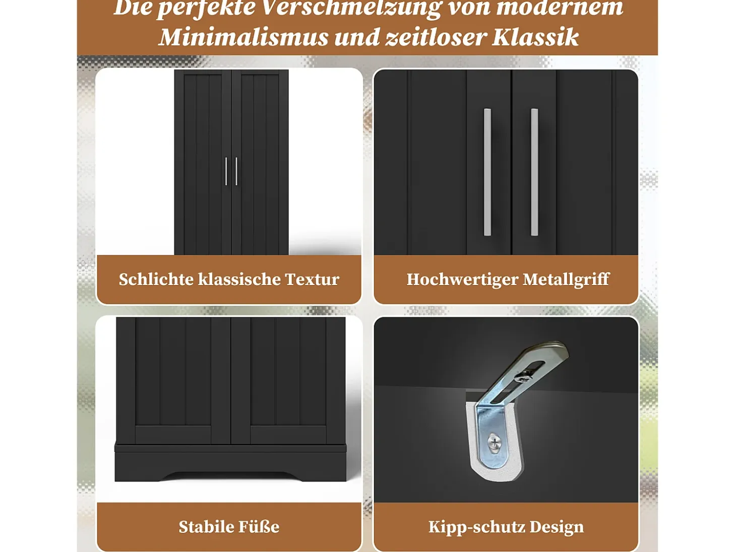 Aparador de cocina con 2 puertas y sensor LED - estantes ajustables - Negro