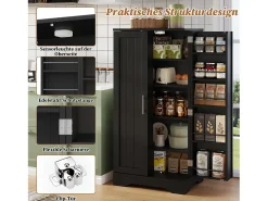 Aparador de cocina con 2 puertas y sensor LED - estantes ajustables - Negro