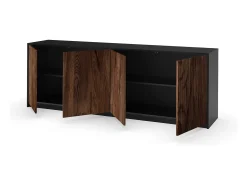 Aparador de cocina con 4 puertas acanaladas 238x50x83cm Budapest BF - Marrón - Negro