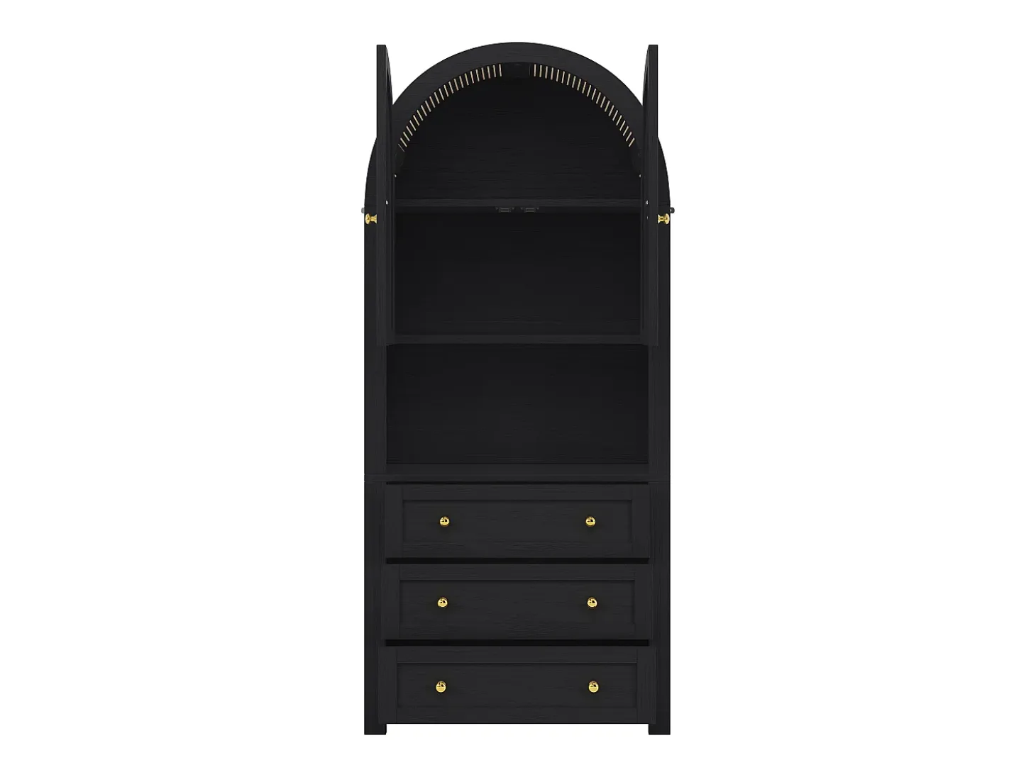 Aparador de cocina con 2 puertas, 3 cajones y 1 nicho, cuerpo negro con tiradores de metal dorado - 70x35x180cm
