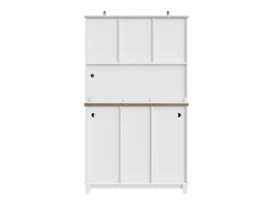 Aparador de cocina con iluminación LED, 3 cajones y 4 puertas - estantes regulables - Blanco y madera