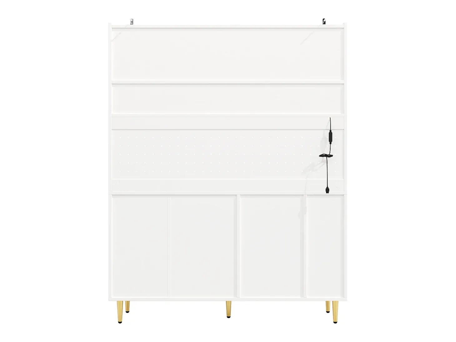 Aparador de cocina con iluminación LED, 4 puertas, 3 cajones y botellero - Blanco