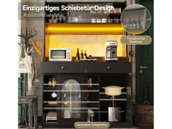 Aparador de cocina con iluminación LED, 4 puertas correderas de cristal, 1 puerta y 2 cajones - Negro