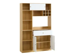 Aparador de cocina con iluminación LED, cajón y puertas - Gran capacidad de almacenaje - Color blanco y madera