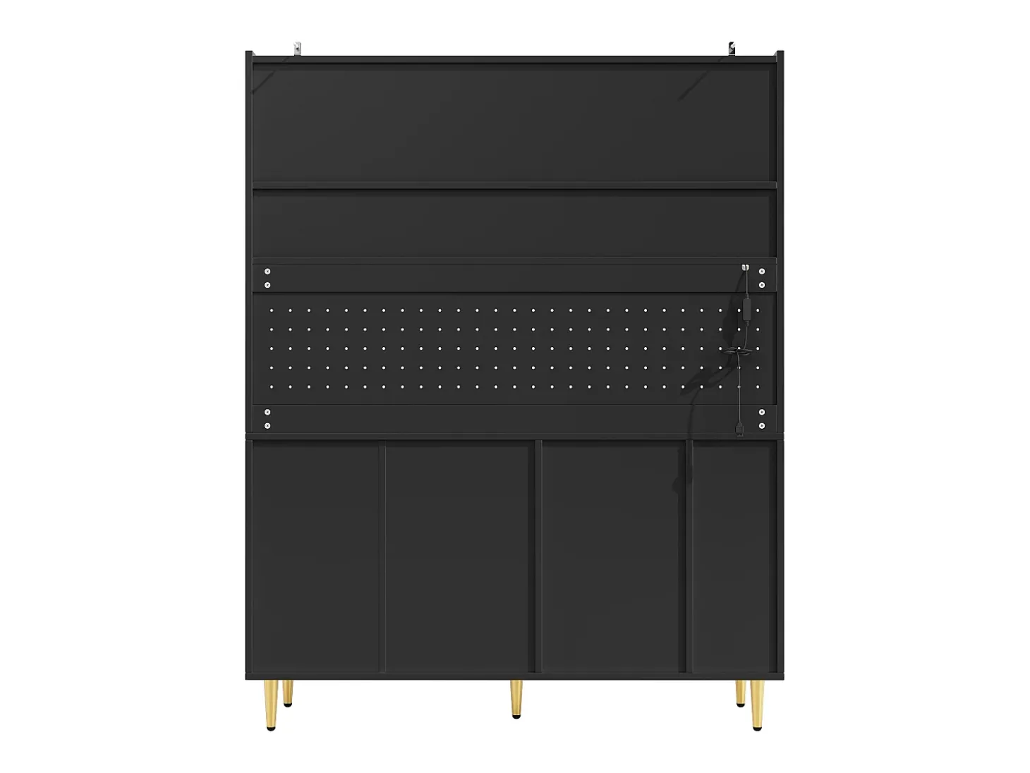 Aparador de cocina con iluminación LED, 4 puertas, 3 cajones y botellero - Negro