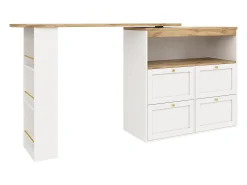 Aparador de cocina con tablero giratorio 360°, 4 cajones y 1 nicho, blanco - 204x39x104cm