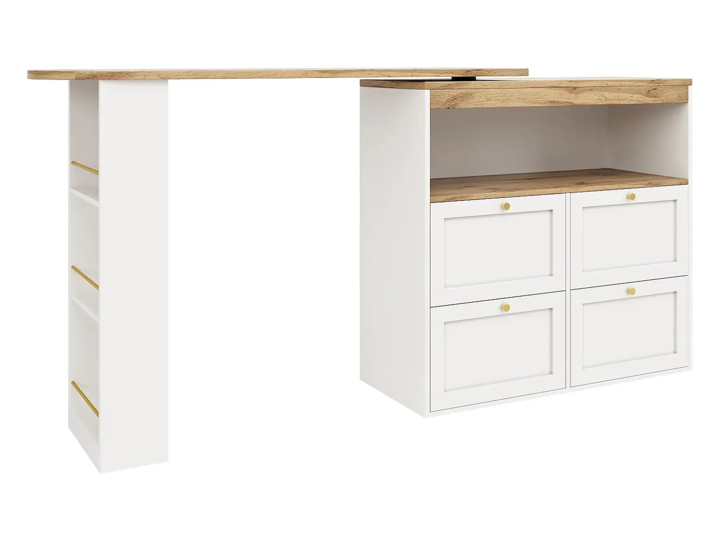 Aparador de cocina con tablero giratorio 360°, 4 cajones y 1 nicho, blanco - 204x39x104cm