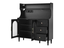 Aparador de cocina con zócalos - 120 x 40 x 138,5 cm - con 3 cajones + botellero + estantes + 2 puertas - MDF - negro
