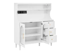 Aparador de cocina con zócalos - 120 x 40 x 138,5 cm - con 3 cajones + botellero + estantes + 2 puertas - MDF - blanco