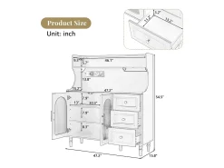 Aparador de cocina con zócalos - 120 x 40 x 138,5 cm - con 3 cajones + botellero + estantes + 2 puertas - MDF - blanco