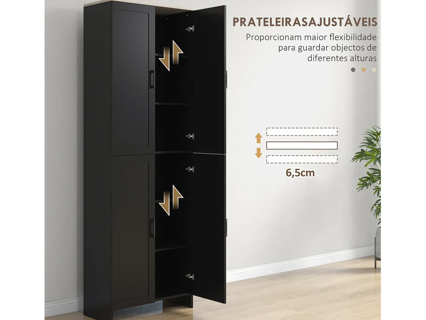 Aparador de cocina Dami Homcom 4 puertas + 6 estantes ajustables negro 170,5x60x30 cm