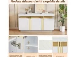 Aparador de cocina de 3 puertas con tablero efecto mármol para salón y dormitorio, color blanco