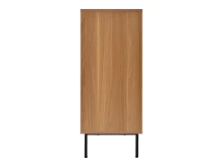Aparador de cocina de ratán con 2 puertas correderas de ratán y 3 cajones, nogal/140 x 37 x 91 cm