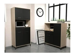 Aparador de cocina FACTORY - roble y negro - 2 puertas + 1 cajón - Modular - 80 x 43,3 x 185 cm