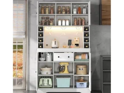 Aparador de cocina moderno - 105 x 40 x 180 cm - con estantes + cajón + luces LED + 4 puertas - MDF - blanco