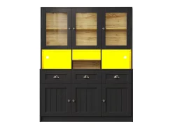 Aparador de cocina moderno con iluminación LED regulable, MDF, blanco/negro, estantes regulables (140x40x175cm)