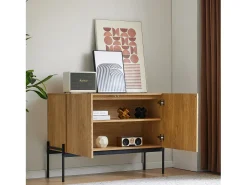 Aparador de cocina, mueble de almacenaje con 2 puertas, patas metálicas, diseño lineal, 100 x 40 x 75 cm, madera