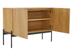 Aparador de cocina, mueble de almacenaje con 2 puertas, patas metálicas, diseño lineal, 100 x 40 x 75 cm, madera