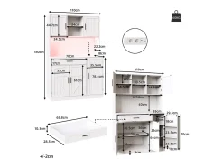Aparador de cocina 110x38x180 cm con iluminación LED, toma de corriente, 5 puertas y 1 cajón - Blanco