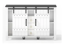Aparador de cocina 120x40x80cm con 3 cajones, 2 puertas correderas y 1 nicho, estructura de MDF, color blanco y negro