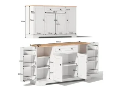 Aparador de cocina 138x40x85cm con 4 puertas y 1 cajón, tapa imitación madera natural, cuerpo blanco