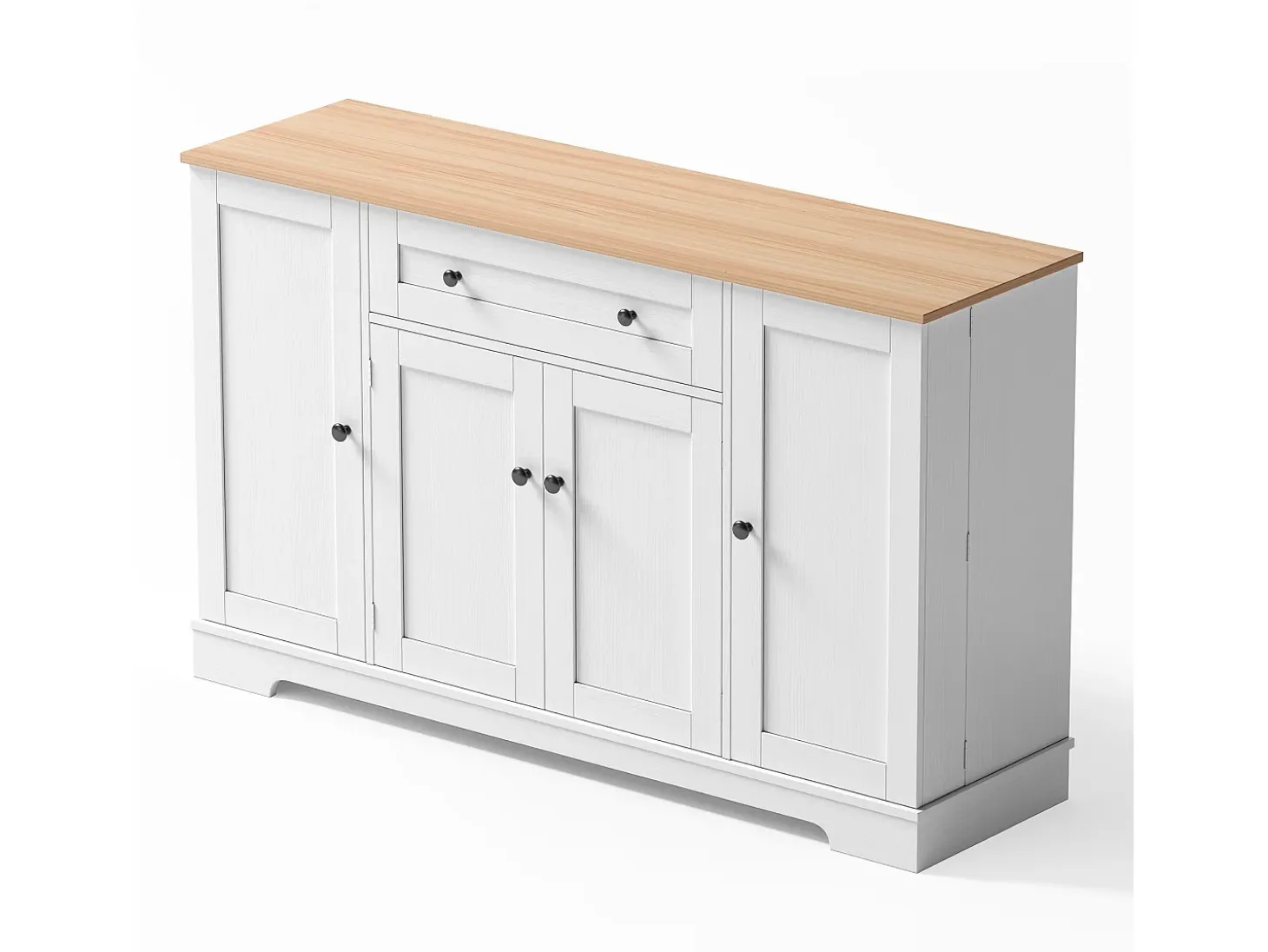Aparador de cocina 138x40x85cm con 4 puertas y 1 cajón, tapa imitación madera natural, cuerpo blanco