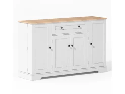 Aparador de cocina 138x40x85cm con 4 puertas y 1 cajón, tapa imitación madera natural, cuerpo blanco
