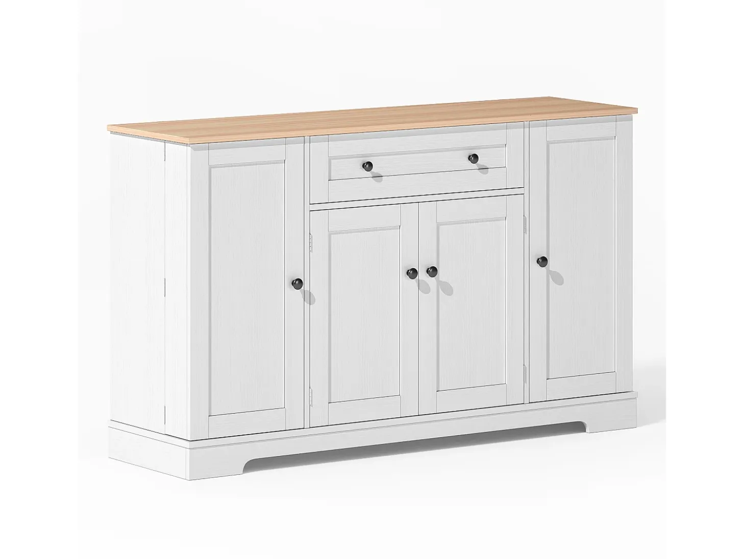 Aparador de cocina 138x40x85cm con 4 puertas y 1 cajón, tapa imitación madera natural, cuerpo blanco