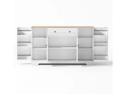 Aparador de cocina 138x40x85cm con 4 puertas y 1 cajón, tapa imitación madera natural, cuerpo blanco