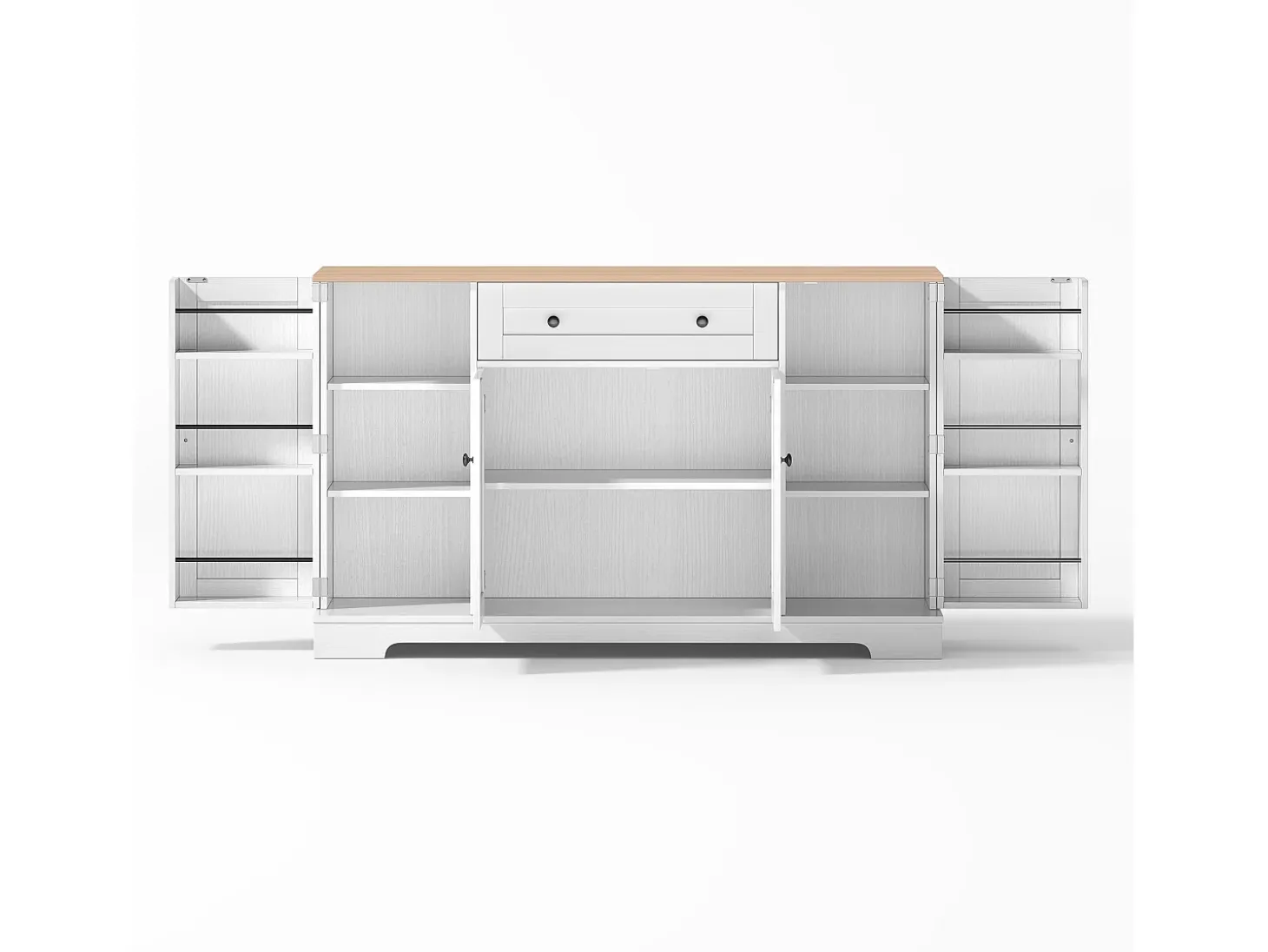 Aparador de cocina 138x40x85cm con 4 puertas y 1 cajón, tapa imitación madera natural, cuerpo blanco