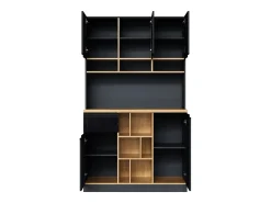 Aparador de cocina 105x48x185cm con 5 puertas, 1 cajón y nichos, color negro y natural