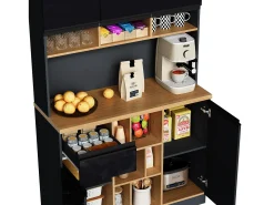 Aparador de cocina 105x48x185cm con 5 puertas, 1 cajón y nichos, color negro y natural