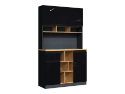 Aparador de cocina 105x48x185cm con 5 puertas, 1 cajón y nichos, color negro y natural