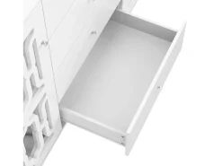 Aparador de comedor con 2 puertas de espejo y 4 cajones - tiradores de cristal - madera - blanco (147,5x40x102cm)