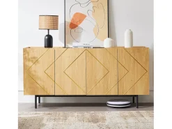 Aparador de cuatro puertas con patas de metal, mueble de almacenaje, decoración salón, 160 x 40 x 78 cm