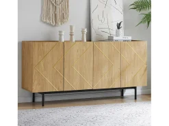 Aparador de cuatro puertas con patas de metal, mueble de almacenaje, decoración salón, 160 x 40 x 78 cm