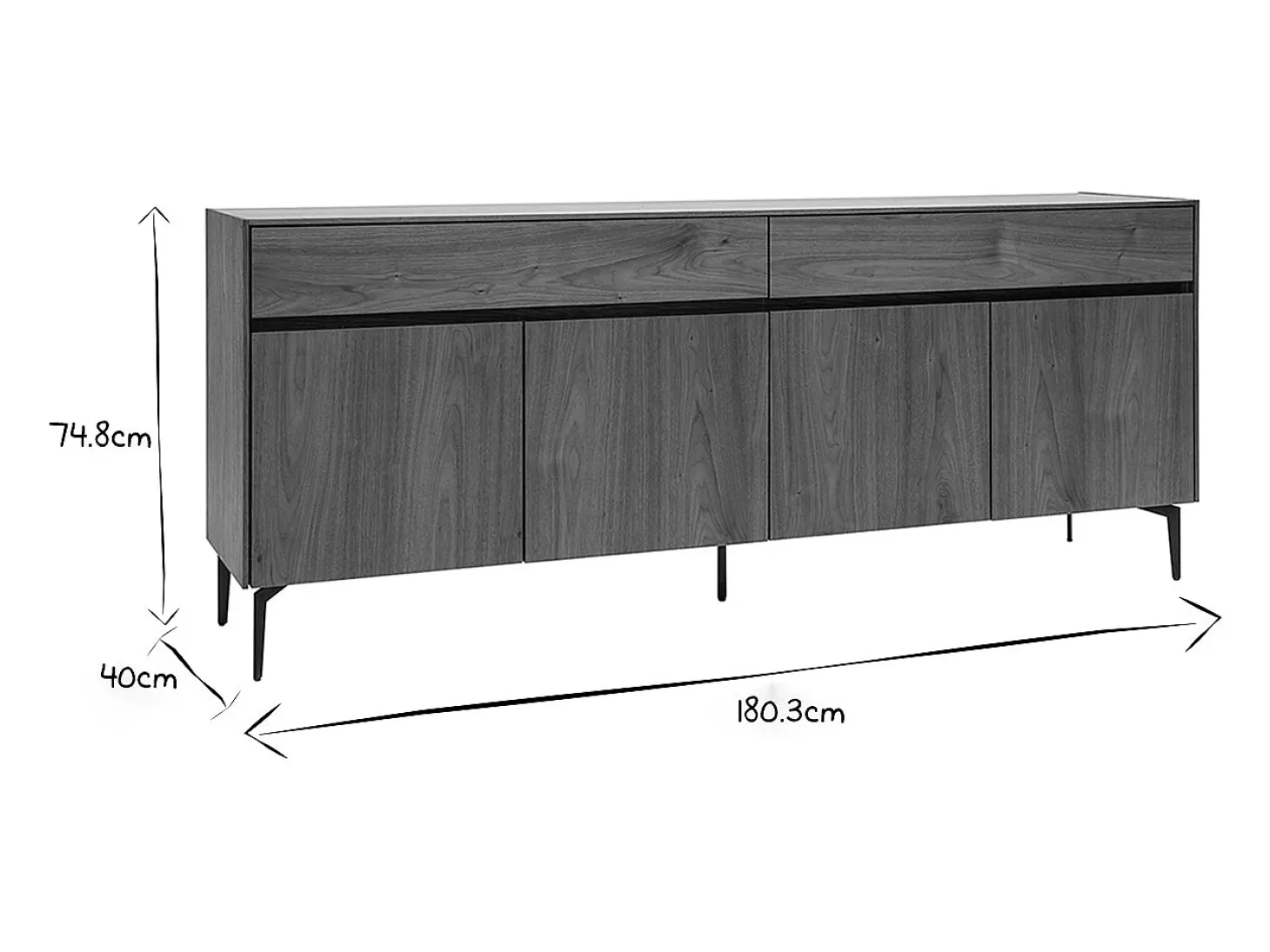 Aparador de diseño de contrachapado de nogal 180 cm BLISS