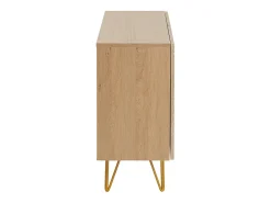 Aparador de diseño de madera de roble claro con grabados y metal dorado 2 puertas 107 cm OZEN