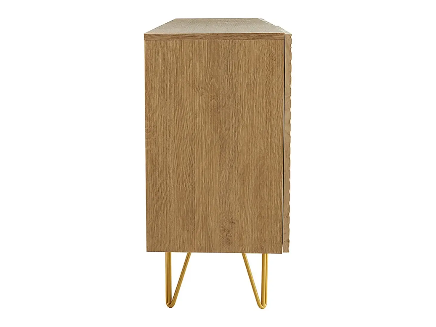 Aparador de diseño de madera de roble claro con grabados y metal dorado 3 puertas 160 cm OZEN