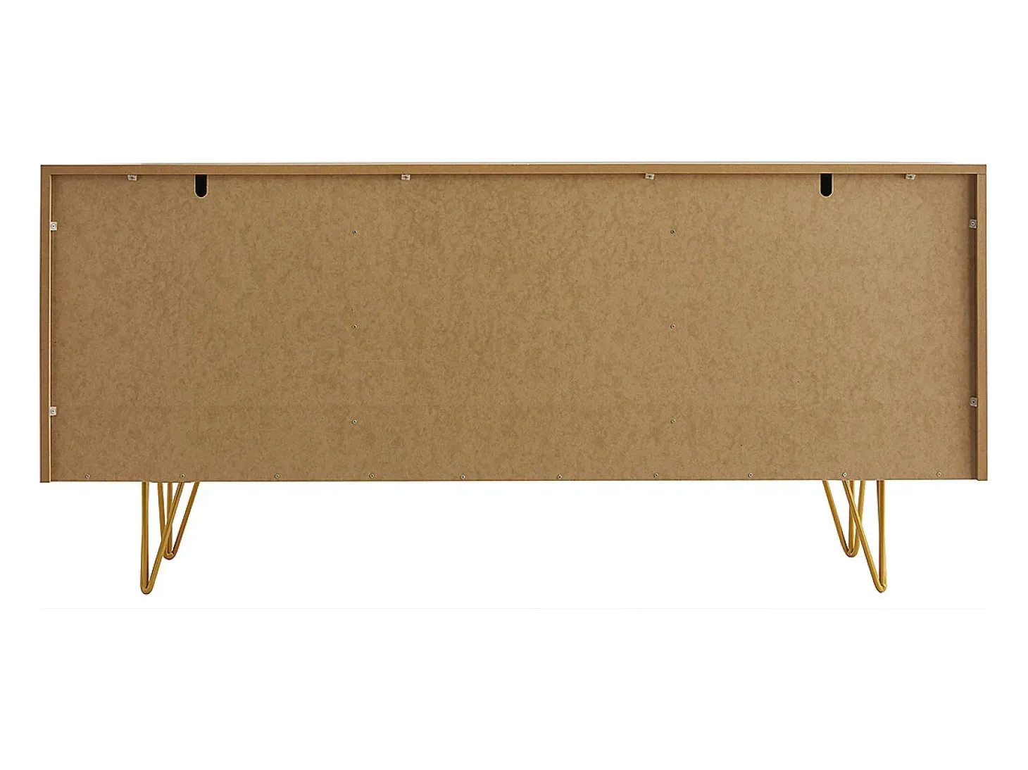 Aparador de diseño de madera de roble claro con grabados y metal dorado 3 puertas 160 cm OZEN