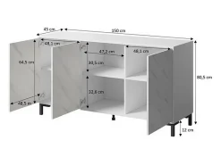 Aparador de diseño efecto mármol blanco 150cm Ketla