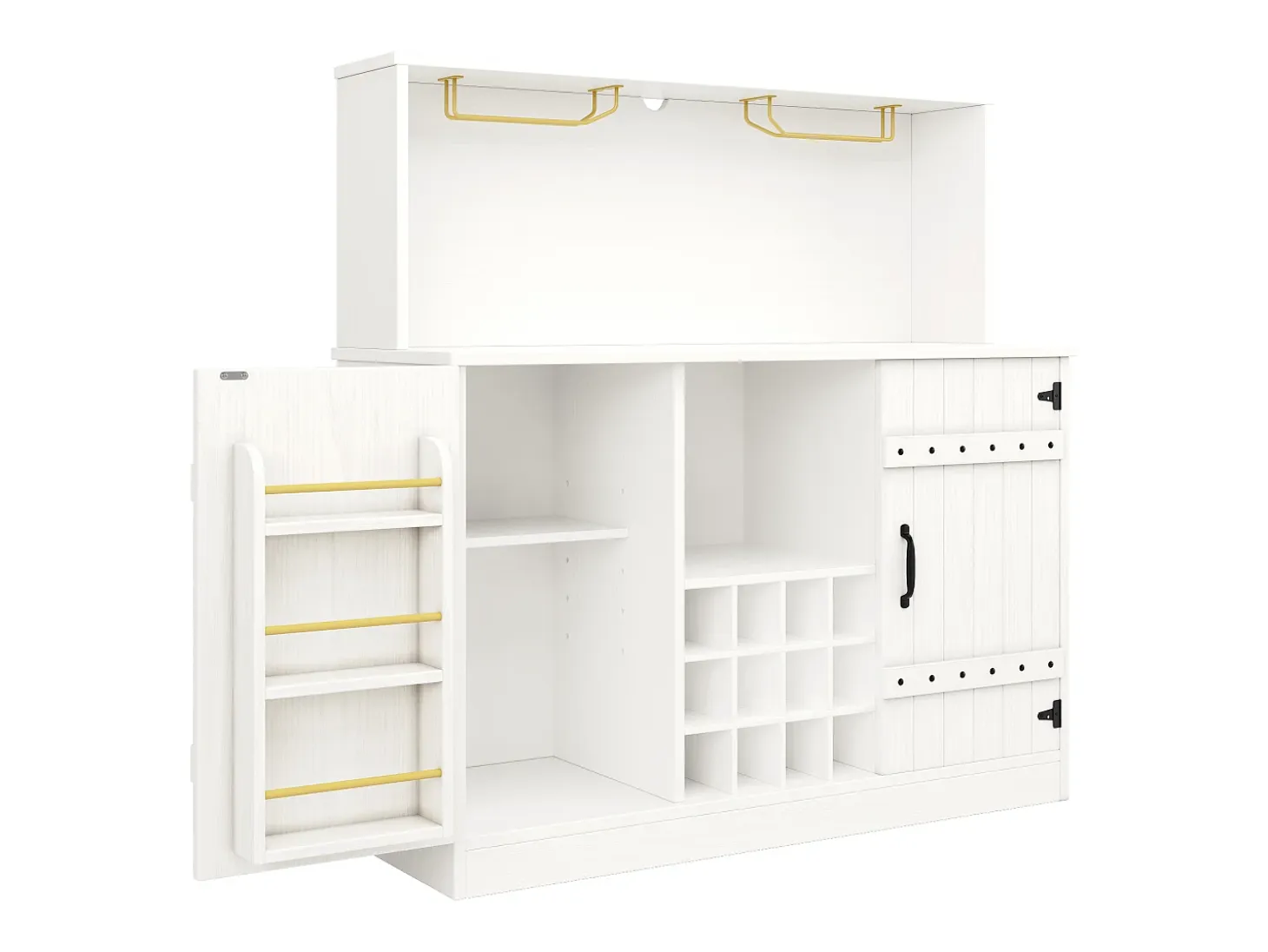 Aparador de diseño moderno, MDF, madera natural, metal, blanco y negro, con estantes regulables (120x40x120 cm)