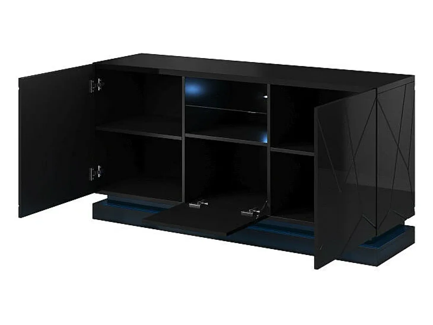 Aparador de diseño negro de 150 cm con iluminación integrada Clost