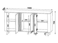 Aparador de diseño redondeado negro mate - 3 puertas - 150cm Viali