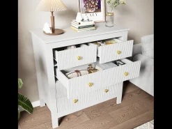Aparador de estilo contemporáneo, cómoda con espacio de almacenamiento, con tiradores dorados, color blanco