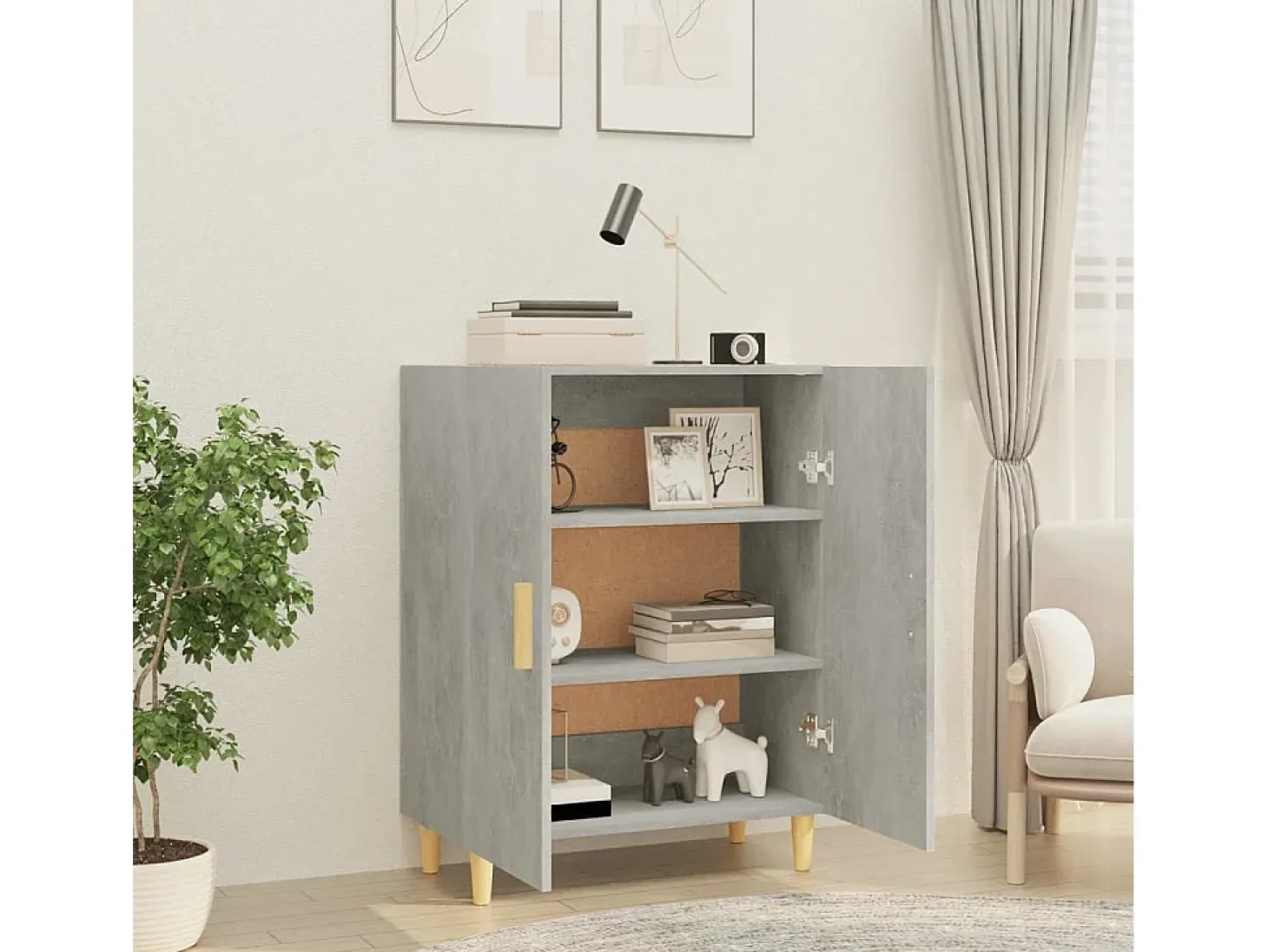 Aparador de hormigón gris 70x34x90 cm Madera de ingeniería